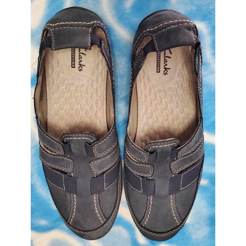 Clarks Collection Comfort Slip On Casual Shoes Navy Blue Flats Size 7 ladies‎